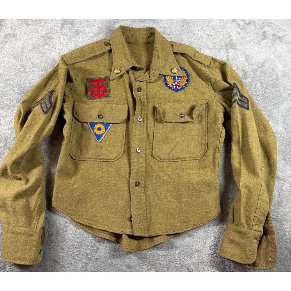 Vtg WWII US Army Air Forces Wool Shirt Sgt Patches Air Corps 1940s Military